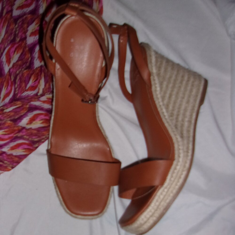 womans size 8 1/2 m dress sandals 8.5  shoes tan wedge espedrilles
